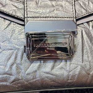 Karl Lagerfeld Paris Linette Satchel Top Handle Crossbody Crushed Silver Bag